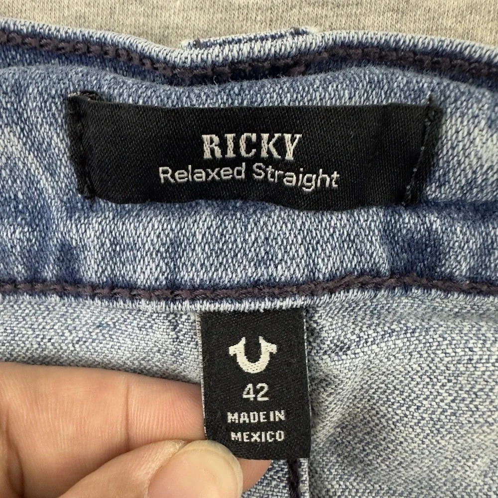 True Religion Ricky Men's‎ Jeans Size 42 Relaxed Straight No Flap Light Wash